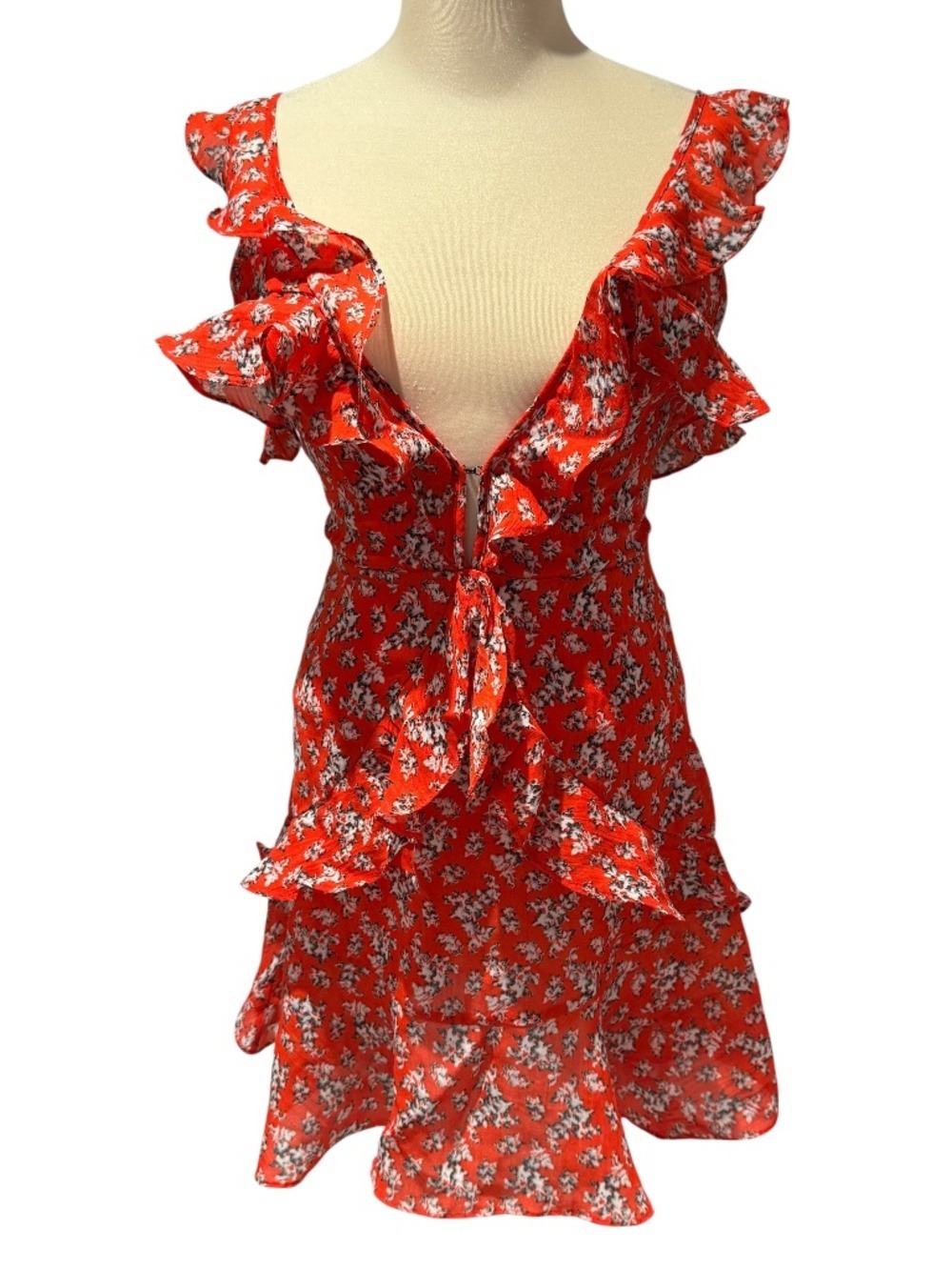 CHELSEA (from Honey) red floral ruffle mini dress - size small